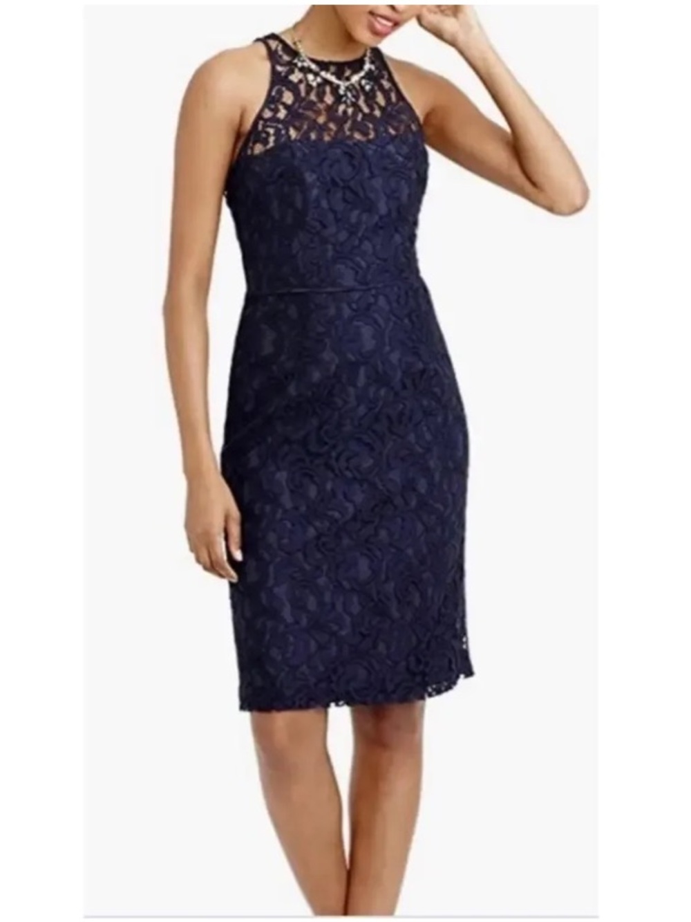 J.Crew NWT Navy Blue Lace Halter Sheath Formal Party Dress Size 10